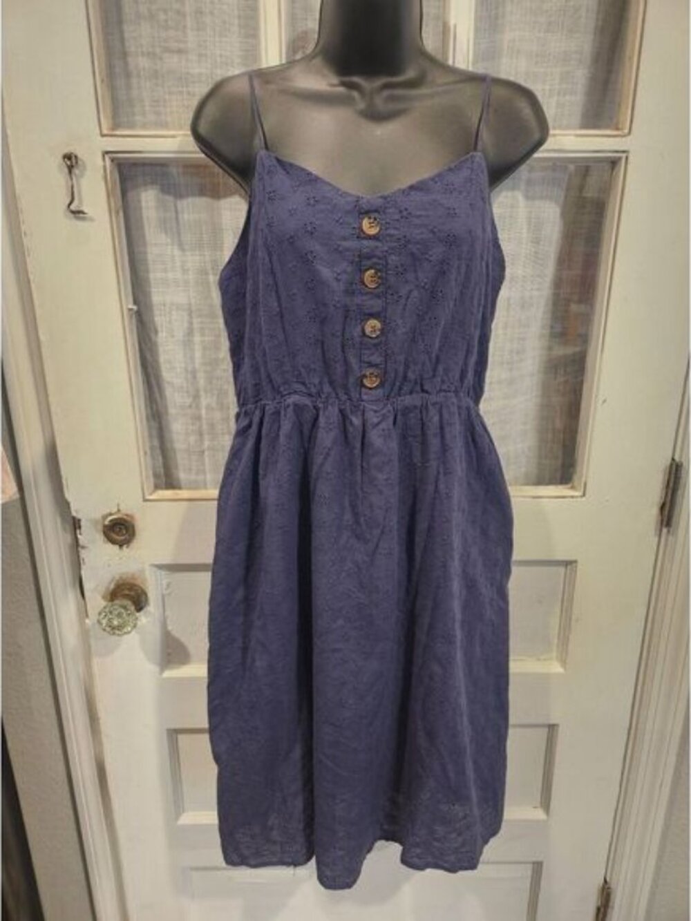 205 Collins‎ Navy Blue Button Front Tank Top Dress with Pockets
